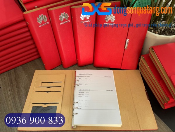 Sổ Tay Da Bìa Còng Pu Ép Kim Bạc Logo HUAWEI
