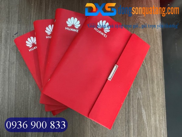 ổ Tay Da Bìa Còng Pu Ép Kim Bạc Logo HUAWEI Làm Quà Tặng 