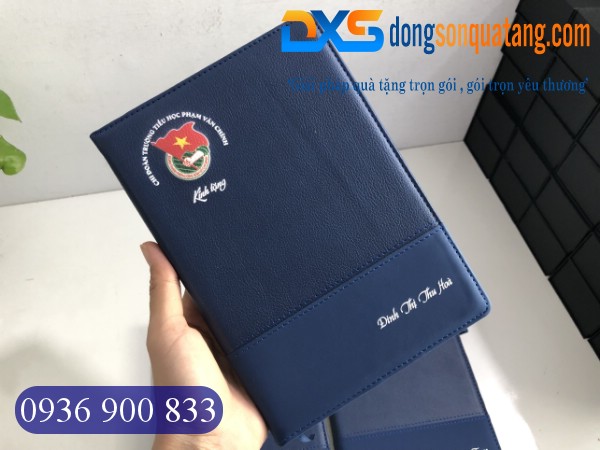 SDX 021 - Sổ Da Dán Gáy Cao Cấp Pu In Logo Doanh Nghiệp Màu Xanh