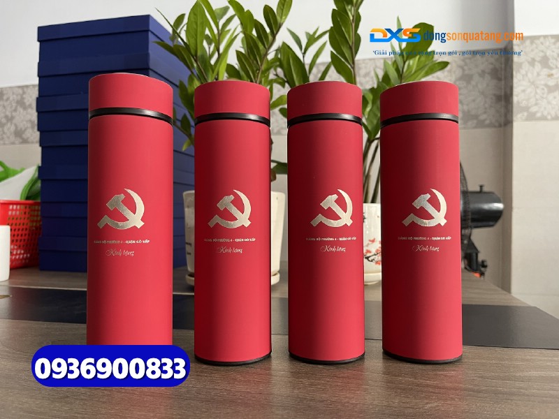 Binh giu nhiet Inox mau do Khac Logo & noi dung DANG BO PHUONG 6 (6)