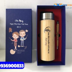 Set quà tặng ( Bình giữ nhiệt gỗ + Bút gỗ )-SQX 003