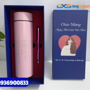 1 . Set quà tặng ( bút bấm kim loại + Bình giữ nhiệt life ) - SQX 001 In Logo 