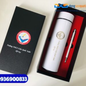 1 . Set quà tặng ( bút bấm kim loại + Bình giữ nhiệt life ) - SQX 001 In Logo