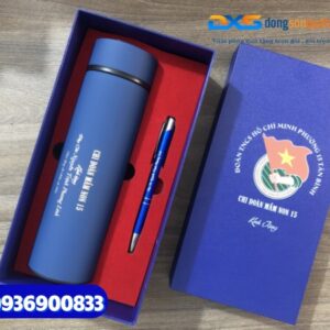 Set quà tặng doanh nghiệp ( Sổ tay da bìa còng + Bút kim loại + Bình giữ nhiệt life)-SQX 002
