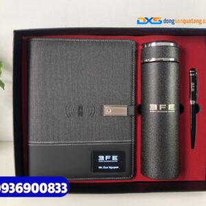 Set quà tặng Vip( Bình giữ nhiệt+ But ký kim loại+ Sổ sạc thông minh 5in1 )- SQX 013