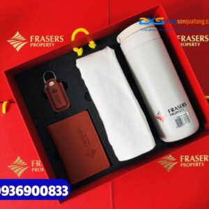 Set quà tặng doanh nhân (Bình giữ nhiệt+Ví đựng namecard+USB+Túi canvas)_In ấn logo FRASERS PROPERTY