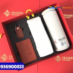 Set quà tặng doanh nhân (Bình giữ nhiệt+Ví đựng namecard+USB+Túi canvas)_In ấn logo FRASERS PROPERTY