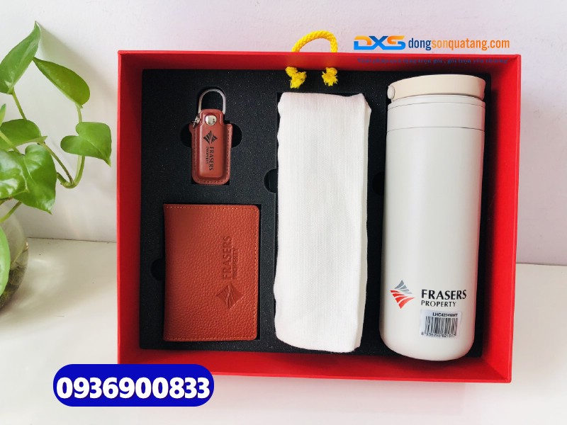 Set quà tặng doanh nhân (Bình giữ nhiệt+Ví đựng namecard+USB+Túi canvas)_In ấn logo FRASERS PROPERTY Set quà tặng doanh nhân (Bình giữ nhiệt+Ví đựng namecard+USB+Túi canvas)_In ấn logo FRASERS PROPERTY
