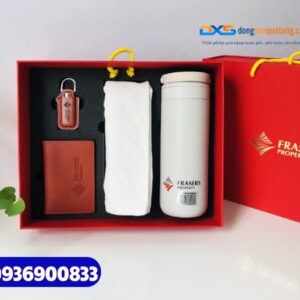 Set quà tặng doanh nhân (Bình giữ nhiệt+Ví đựng namecard+USB+Túi canvas)_In ấn logo FRASERS PROPERTY