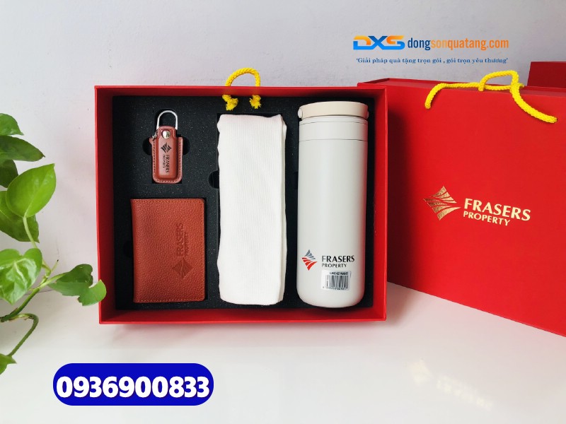Set quà tặng doanh nhân (Bình giữ nhiệt+Ví đựng namecard+USB+Túi canvas)_In ấn logo FRASERS PROPERTY Set quà tặng doanh nhân (Bình giữ nhiệt+Ví đựng namecard+USB+Túi canvas)_In ấn logo FRASERS PROPERTY