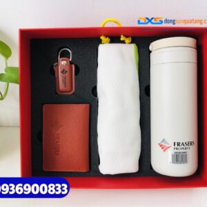 Set quà tặng doanh nhân (Bình giữ nhiệt+Ví đựng namecard+USB+Túi canvas)_In ấn logo FRASERS PROPERTY