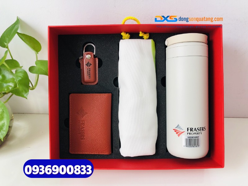 Set quà tặng doanh nhân (Bình giữ nhiệt+Ví đựng namecard+USB+Túi canvas)_In ấn logo FRASERS PROPERTY Set quà tặng doanh nhân (Bình giữ nhiệt+Ví đựng namecard+USB+Túi canvas)_In ấn logo FRASERS PROPERTY