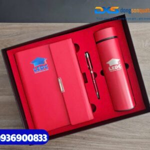 Set quà tặng doanh nghiệp ( Sổ tay da bìa còng + Bút kim loại + Bình giữ nhiệt life)-SQX 002