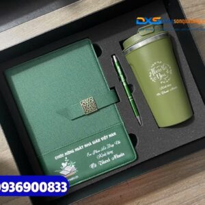 Set quà tặng nhân viên ( Sổ tay da + Bút kim loại +Ly giữ nhiệt ) SQX 014