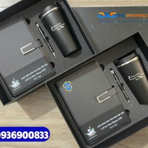 Set quà tặng nhân viên ( Sổ tay da + Bút kim loại +Ly giữ nhiệt ) SQX 014