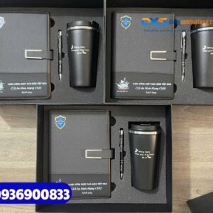 Set quà tặng nhân viên ( Sổ tay da + Bút kim loại +Ly giữ nhiệt ) SQX 014