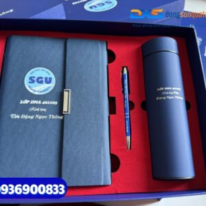 Set quà tặng doanh nghiệp ( Sổ tay da bìa còng + Bút kim loại + Bình giữ nhiệt life)-SQX 002