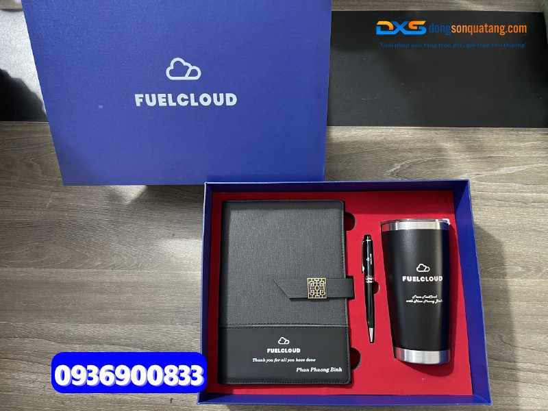 Bo qua tang Giftset So tay bia cong But kim loai Ly giu nhiet In khac Logo FULL CLOUD (1)