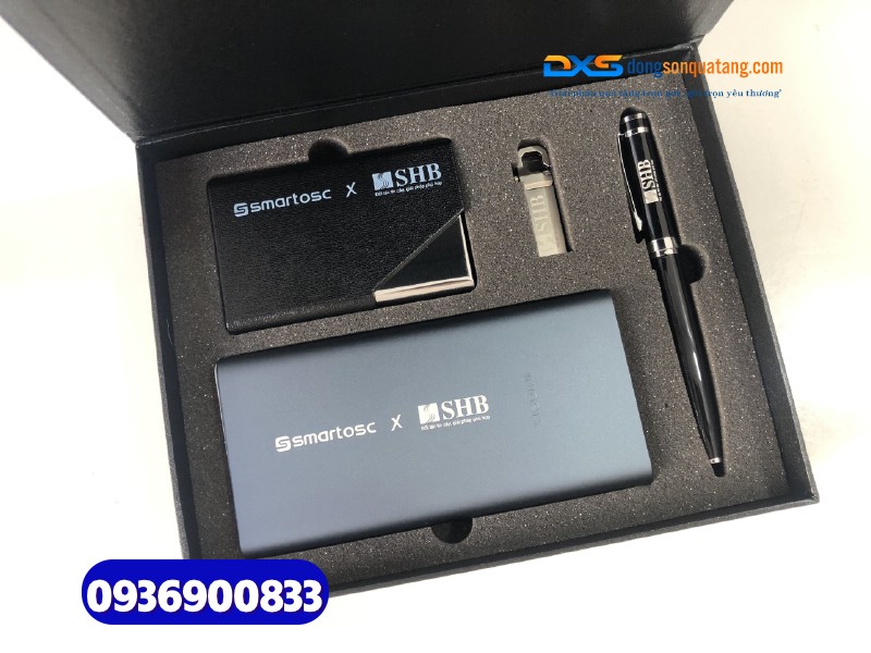 Set quà tặng cao cấp (Pin+But+USB+Hộp namecard)-SQX 009-In khắc logo SHB