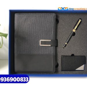 Set quà tặng đối tác nước ngoài (Sổ tay da + Bút kim loại + Hộp namecard)-SQX 010- Quà tặng sự kiện ngoại giao