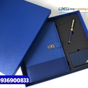 Set quà tặng đối tác nước ngoài (Sổ tay da + Bút kim loại + Hộp namecard)-SQX 010- Quà tặng sự kiện ngoại giao
