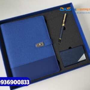 Set quà tặng đối tác nước ngoài (Sổ tay da + Bút kim loại + Hộp namecard)-SQX 010- Quà tặng sự kiện ngoại giao