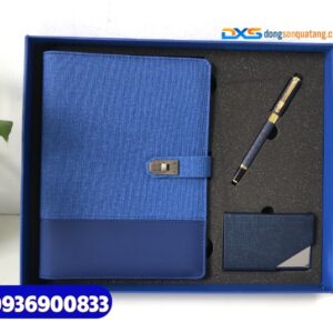 Set quà tặng đối tác nước ngoài (Sổ tay da + Bút kim loại + Hộp namecard)-SQX 010- Quà tặng sự kiện ngoại giao
