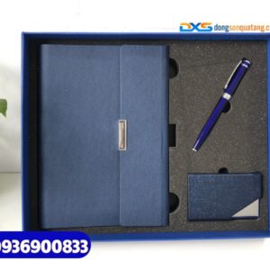 Set quà tặng đối tác nước ngoài (Sổ tay da + Bút kim loại + Hộp namecard)-SQX 010- Quà tặng sự kiện ngoại giao