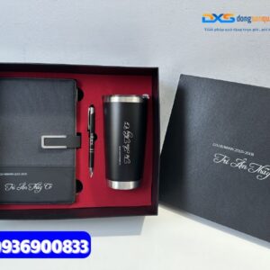 1.Set quà ( Sổ da pu gập 2 + Bút kim loại + Ly giữ nhiệt 600ml )- SQX 005 | in logo làm quà tặng nhân viên