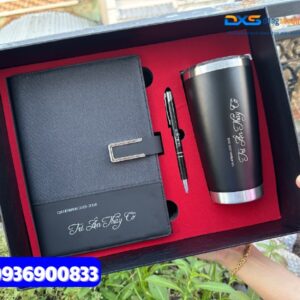 1.Set quà ( Sổ da pu gập 2 + Bút kim loại + Ly giữ nhiệt 600ml )- SQX 005 | in logo làm quà tặng nhân viên 