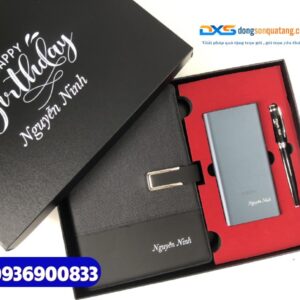 Set quà tặng sếp ( Pin sạc dự phòng + Sổ tay da + Bút kim loại ) - SQX 012