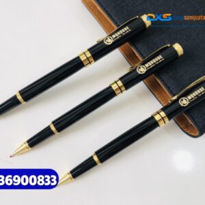 Bút ký kim loại quà tặng nắp đẩy khoen vàng - BKX 002 - khắc nội dung theo yêu cầu