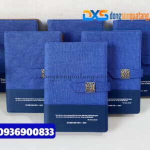 Sổ tay bìa còng da gập 2 kèm nam châm , màu xanh - In nội dung theo yêu cầu