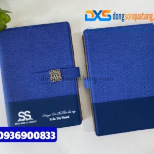 Sổ tay bìa còng da gập 2 kèm nam châm , màu xanh - In tên , hình ảnh logo và thông điệp