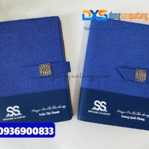 Sổ tay bìa còng da gập 2 kèm nam châm , màu xanh - In tên , hình ảnh logo và thông điệp