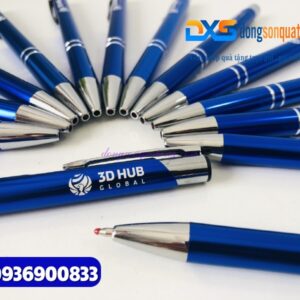 Bút bấm kim loại viền bạc - BKX 003 - Khắc logo 3D HUB GLOBAL - Làm quà tặng nhân viên