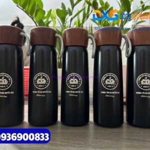 Bình giữ nhiệt nắp gỗ - Khắc Logo Trường tiểu học Nguyễn Trãi