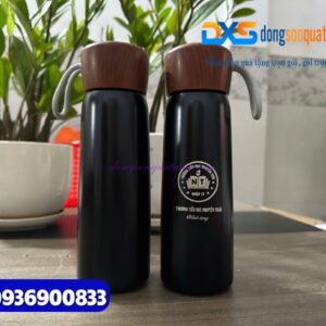 Bình giữ nhiệt nắp gỗ - Khắc Logo Trường tiểu học Nguyễn Trãi