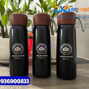 Bình giữ nhiệt nắp gỗ - Khắc Logo Trường tiểu học Nguyễn Trãi