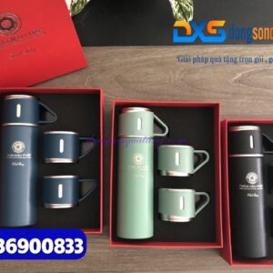 Bình giữ nhiệt kèm 2 cốc mini - Khắc logo Chùa Diệu Pháp