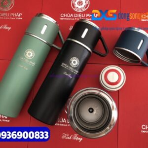 Bình giữ nhiệt kèm 2 cốc mini - Khắc logo Chùa Diệu Pháp