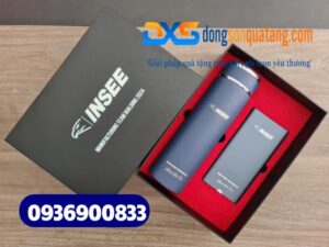 Bộ giftset quà tặng ( Pin sạc dự phòng Xiaomi + Bình giữ nhiệt cao cấp ) In logo Doanh Nghiệp INSEE