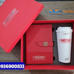 Set quà tết in logo ( Sổ tay bìa còng+ Ly giữ nhiệt chính hãng LocknLock ) in khắc Logo doanh nghiep THIBIDI