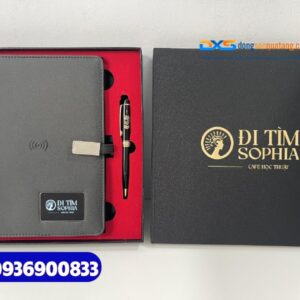 Set quà tặng công nghệ ( Sổ tay thông minh + Bút kim loại ) -SQX 019 | Khắc nội dung Cafe học thuật ĐI TÌM SOPHIA