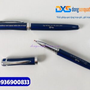 Bút kim loại nắp mở - Khoen bạc - Màu xanh -BKX 004 - Khắc nội dung tri ân thầy cô giáo
