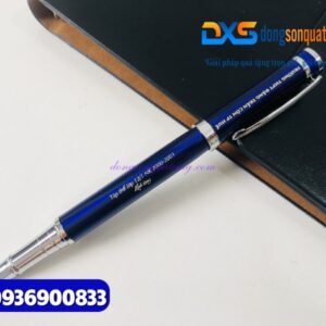 Bút kim loại nắp mở - Khoen bạc - Màu xanh -BKX 004 - Khắc nội dung tri ân thầy cô giáo