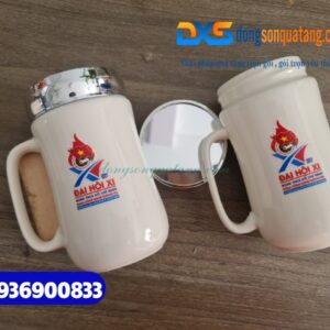 Cốc Sứ Nắp Gương In Hình Logo Đoàn TNCS Hồ Chí Minh-dongsonquatang