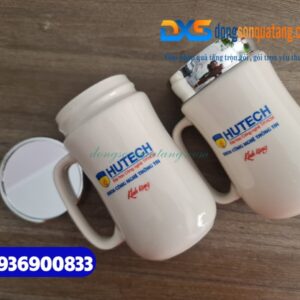 Cốc sữ nắp gương in hình logo Trường ĐH HUTECH