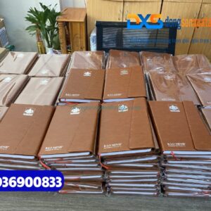 Sổ tay dán gáy gập 3 Màu nâu - Ép kim logo Bảo hiểm Bảo Minh - dongsongifts