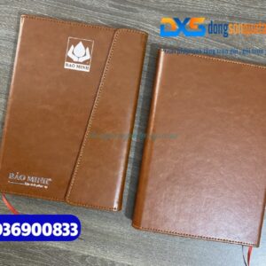 Sổ tay dán gáy gập 3 Màu nâu - Ép kim logo Bảo hiểm Bảo Minh - dongsongifts